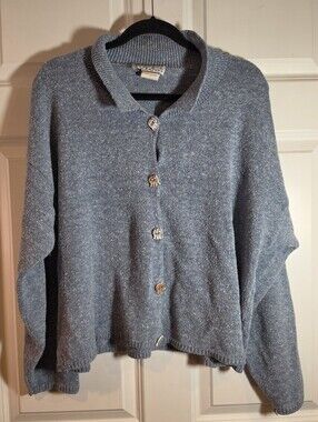 Real Comfort Vintage Cozy Blue Women's Button-Up Sweater Cat Buttons XL